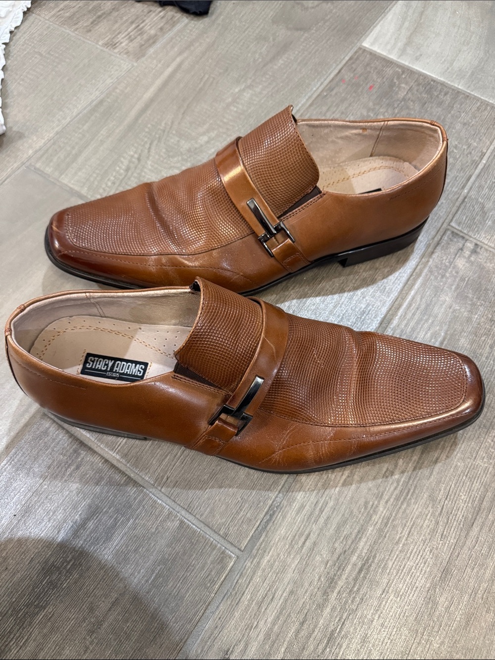 Stacy Adams Cognac Brown Textured Leather Slip-On Loafers